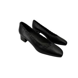 Stuart Weitzman Shoes Size 6 6M Block Heel Pumps Lace Detail Black Leather